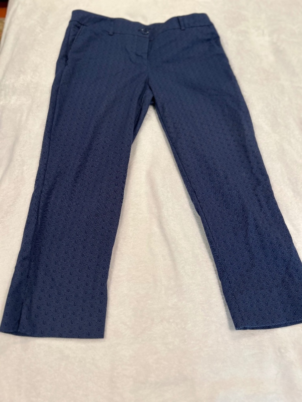 HILARY RADLEY Womens Blue Geometric Pattern Straight Leg Crop Dress Pants Size 8